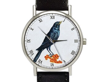 Vintage Raven Watch | Black Bird | Leather Watch | Ladies Watch | Men's Watch | Unisex | Birthday | Wedding |
