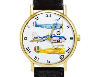 Vintage Airplane Watch | War Planes | Aviation | Leather Watch | Pilot Watch | Men's Watch | Birthday Gift Ideas | Accessories