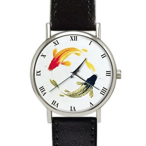 Vintage Koi Fish Yin Yang Art Watch \| Classic Style \| Leather Watch \| Ladies Watch \| Men's Watch \| Fashion Accessory \|