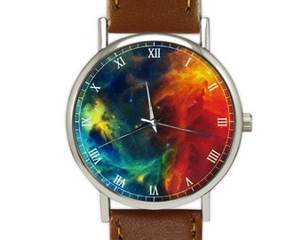 Colorful Nebula Space Watch | Leather Watch | Ladies Watch | Men's Watch | Gift Idea | Birthday Gift | Fashion Accessory |