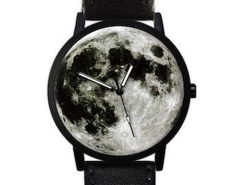 Full Moon Watch | Black and White | Leather Watch | Ladies Watch | Men's Watch | Gift Idea |  | Birthday Gift | Fashion Accessories