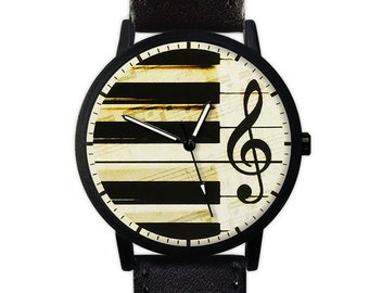 Piano Keys | G Clef Watch | Leather Watch | Ladies Watch | Men's Watch | Unisex | Birthday | Wedding | Gift Ideas | Musician Watch