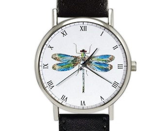 Vintage Dragonfly Watch | Classic Leather Watch | Ladies Watch | Men's Watches | Unisex | Birthday | Wedding | Gift Idea |