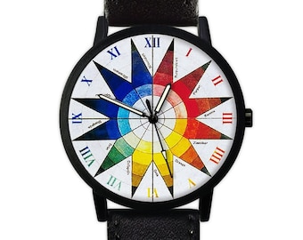 Vintage Star Color Wheel | Art | Leather Watch | Women's Watch | Men's Watch | Birthday Gift | Wedding | Gift Ideas | Fashion Accessories