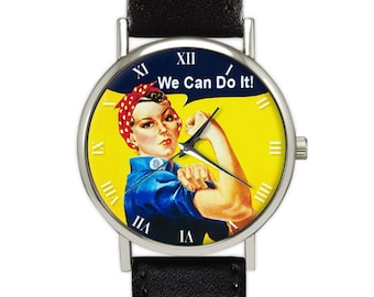We Can Do It Watch | Leather Watch | Retro Style | Ladies Watch | Womens Watch | Gift for Her | Birthday Gift Idea | Fashion Accessories
