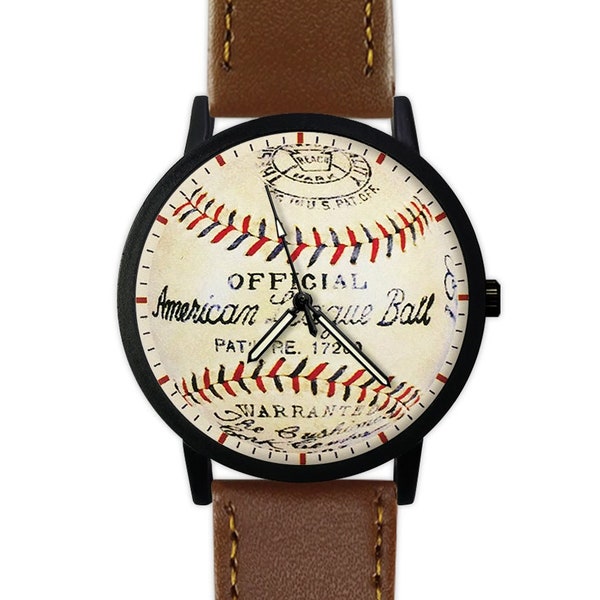 montre de baseball vintage | Cuir classique | Montre Femme/Homme | Cadeau pour lui | Anniversaire | Idées cadeaux | Montre de sport | Accessoire de mode