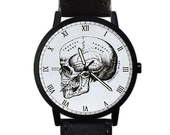 Vintage Human Skull Watch | Human Anatomy Watch | Leather Watch | Ladies Watch | Mens Watch | Unisex | Birthday Gift | Handmade Watch