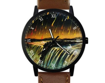 Vintage Meteor Shower Illustration Watch | Asteroids | Leather Watch | Ladies Watch | Unisex Watch | Astronomy |  Birthday | Gift Ideas