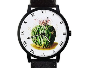 Vintage Cactus Plant | Leather Watch | Women's Watch | Unisex | Men's Watch | Gift for Her | Birthday | Wedding | Gift Ideas | Accessories