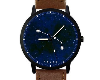 Aries Constellation Watch | Zodiac Leather Watch | Ladies Watch | Mens Watch | Gift Idea | Minimalist | Geometric | Line Drawing | Astronomy