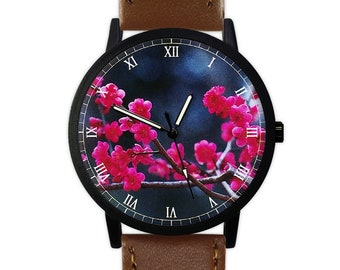 Cherry Blossoms Flower Watch | Leather Watch | Ladies Watch | Women's Watch | Gift for Her | Gift Idea | Floral Watch | Fashion Accessories