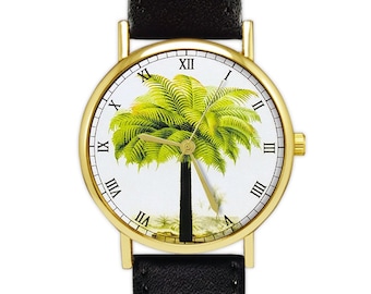 Vintage Style Palm Tree Watch | Tropical | Leather Watch | Women's Watch | Unisex | Birthday | Wedding | Gift Ideas | Fashion Accessories