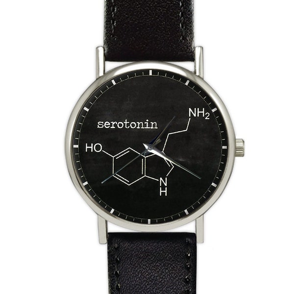 Serotonin Molecule | Hormone Molecules | Science | Leather Watch | Women's Watch | Men's Watch | Birthday | Wedding | Gift Ideas | Geekery