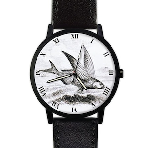Vintage Flying Fish Watch | Marine Life | Classic Style | Leather Watch | Ladies Watch | Men&#39;s Watch | Unisex | Birthday | Fashion Accessory