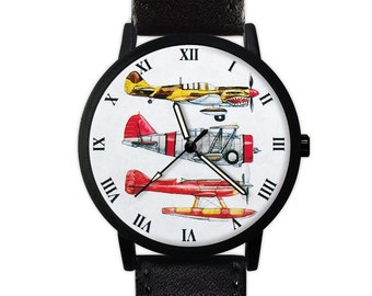 Vintage Military Aircraft Watch | Airplanes | Aviation | Leather Watch | Pilot Watch | Men's Watch | Birthday Gift Ideas | Accessories