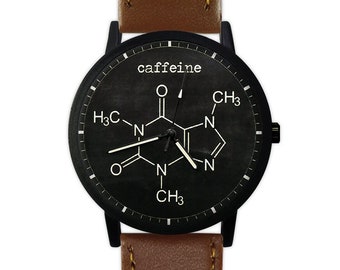 Caffeine Molecules | Molecular Structure | Coffee | Geometric | Leather Watch | Ladies Watch | Men's Watch | Birthday | Gift Ideas | Geekery