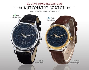 Constellation Automatic Watch | Star Map Dial | Mechanical Self-Winding Timepiece | Anniversary Gift | 42mm Silver or 38mm Two-Tone