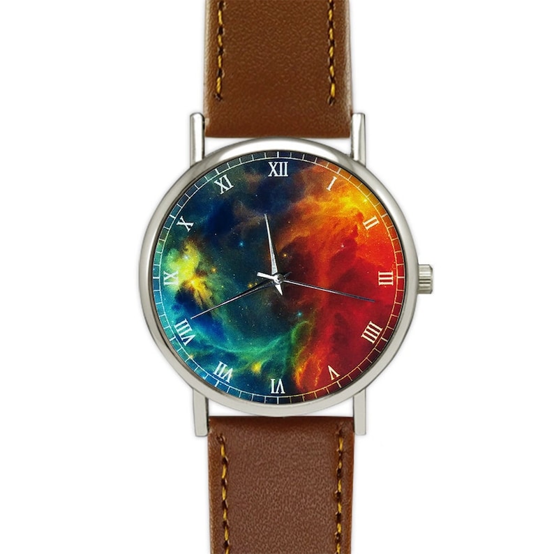 Colorful Nebula Space Watch Leather Watch Ladies Watch Men's Watch Gift Idea Birthday Gift Fashion Accessory image 1