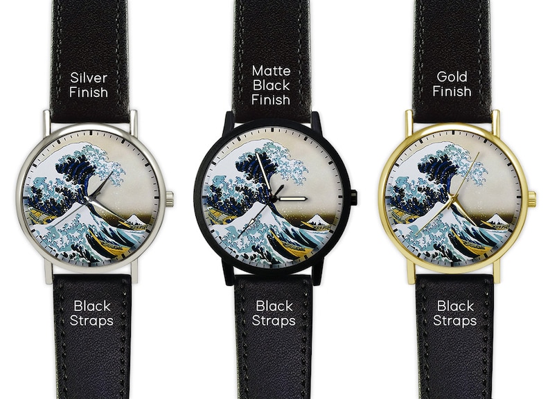 The Great Wave off Kanagawa Watch Leather Watch Ladies Watch Art Watch Men's Watch Birthday Gift Gift Ideas Fashion Accesory image 3