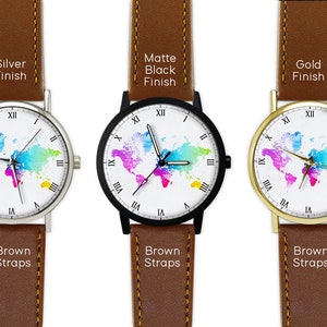 Colorful World Map Watch Travel Gift Cartography Leather Watch Ladies Watch Men's Watch Birthday Gift Ideas image 4