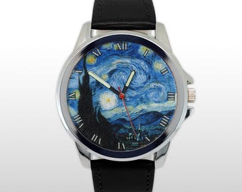 Van Gogh Starry Night Watch, Art History Gift for Artist, Vincent Painting Wristwatch, Aesthetic Fine Blue Impressionist Jewelry, Men Women