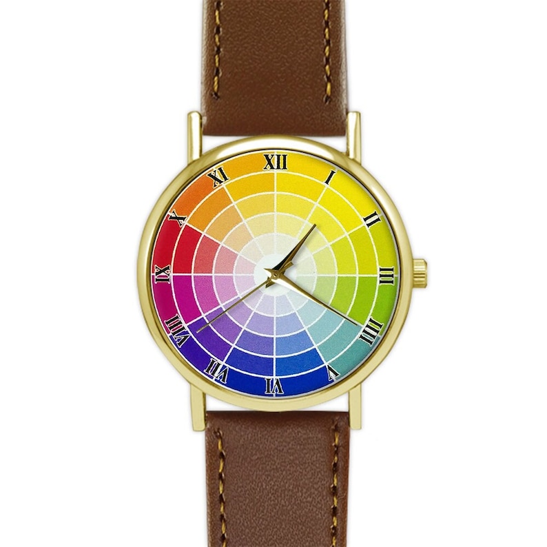 Color Wheel Watch Art Leather Watch Women's Watch Men's Watch For Her Birthday Wedding Gift Ideas Fashion Accessories image 1