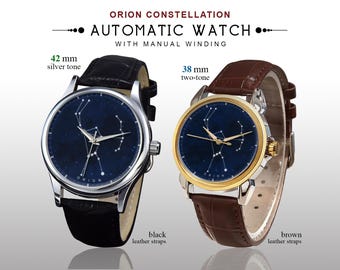 Orion Constellation Automatic Watch: 42mm/38mm Men's Star Map Wristwatch | Unique Anniversary Gift for Husband, Astronomy Lover
