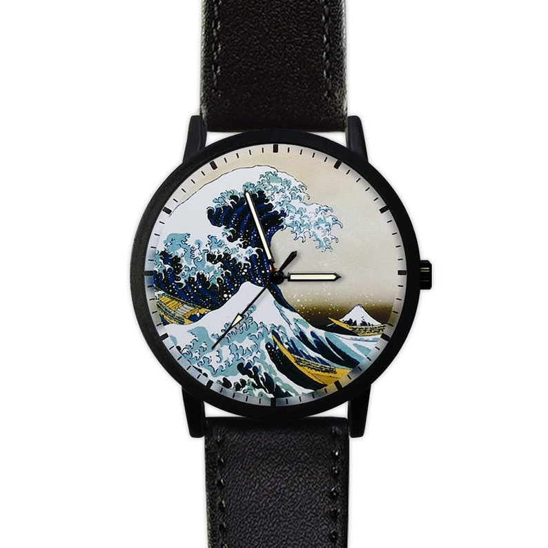 The Great Wave off Kanagawa Watch Leather Watch Ladies Watch Art Watch Men's Watch Birthday Gift Gift Ideas Fashion Accesory image 1