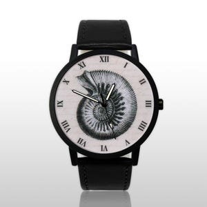 Ammonite Fossil Watch, Vintage Shell Dial, Natural History Jewelry, Paleontology Gift, Fibonacci Spiral Timepiece, Science Art Accessory