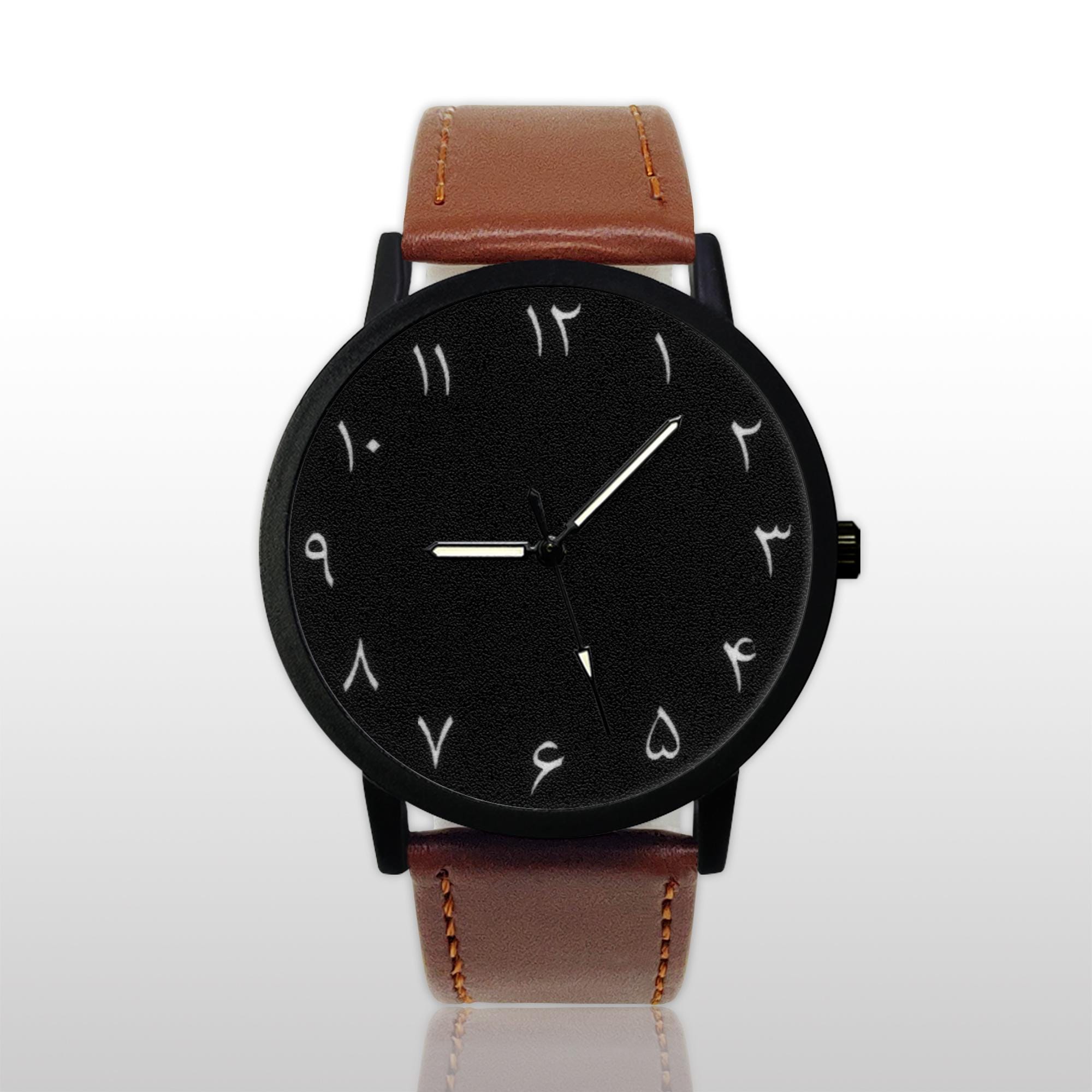 Persian Numerals Watch, Black Dial, Farsi Script Dial, Minimalist