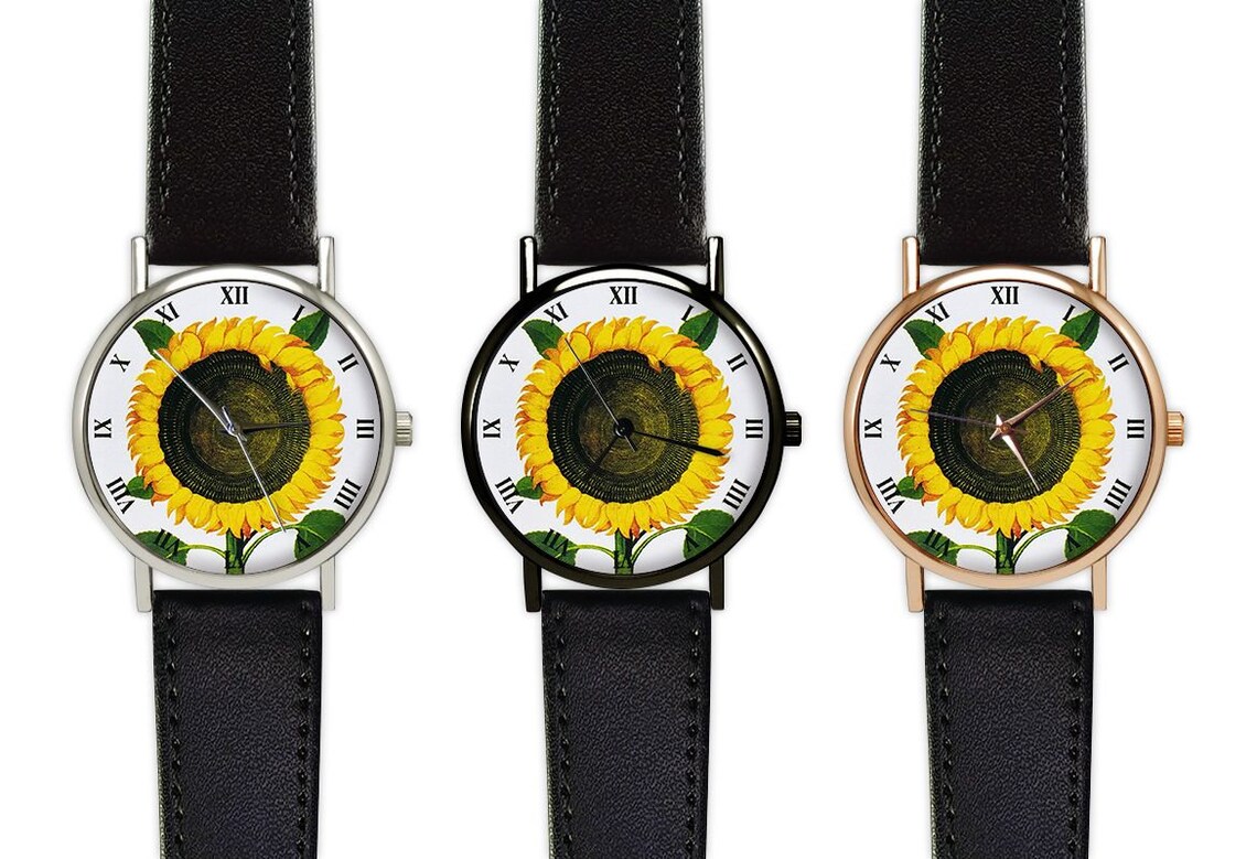Vintage Style Sunflower Flower Watch Botanical Leather Etsy
