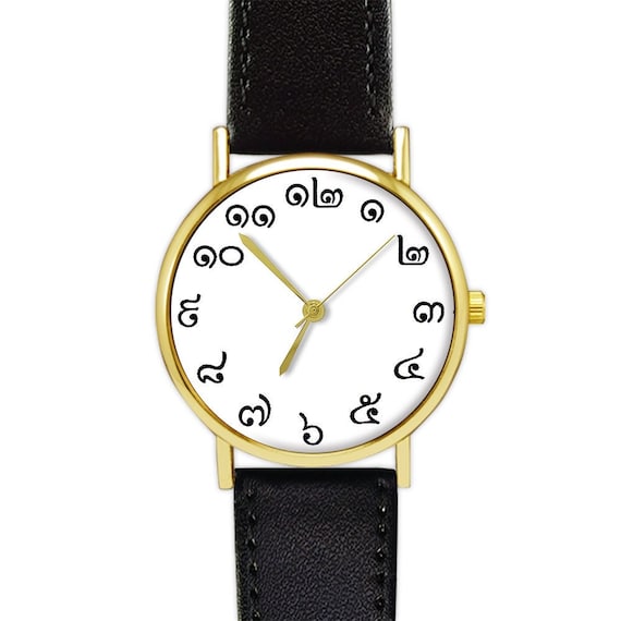 Thai Numerals Numbers Watch White Face Watch Minimalist Leather