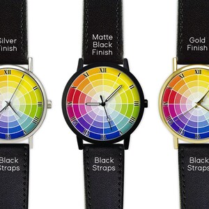 Color Wheel Watch Art Leather Watch Women's Watch Men's Watch For Her Birthday Wedding Gift Ideas Fashion Accessories image 3