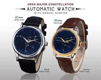 Ursa Major Constellation Automatic Watch: 42mm/38mm Celestial Star Map Wristwatch | Thoughtful Personalized Gift for Groomsmen, Stargazers