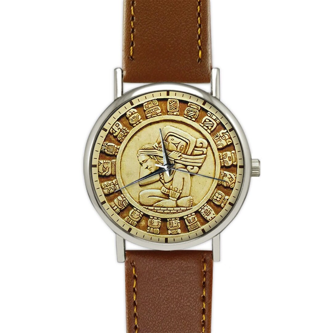 mayan-calendar-watch-unisex-leather-band-quartz-movement-etsy