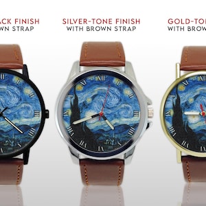 Van Gogh Starry Night Watch, Art History Gift for Artist, Vincent Painting Wristwatch, Aesthetic Fine Blue Impressionist Jewelry, Men Women image 4