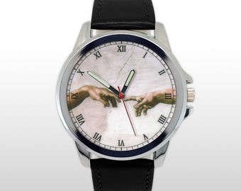 Creation of Adam Watch, Michelangelo Art Hand Wristwatch, Renaissance Sistine Chapel Gift, Minimalist Aesthetic Timepiece, Classic Fine Art