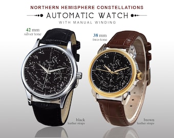 Northern Constellation Automatic Watch - 38mm Two-Tone or 42mm Silver - Star Map Celestial Timepiece - Anniversary, Graduation Gift