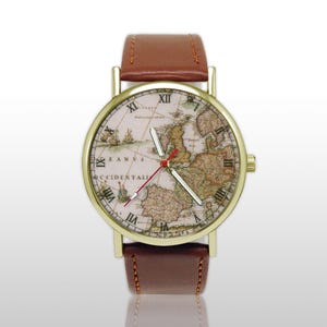Antique Europe Map Watch, Vintage World Cartography Wristwatch, Old Globe Dial, Travel Gift for History Buff, Nautical Explorer Jewelry Art