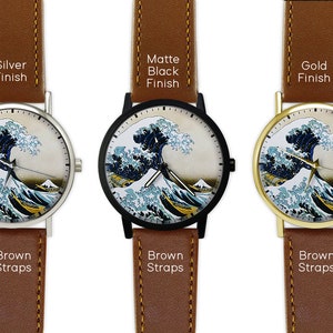 The Great Wave off Kanagawa Watch Leather Watch Ladies Watch Art Watch Men's Watch Birthday Gift Gift Ideas Fashion Accesory image 4