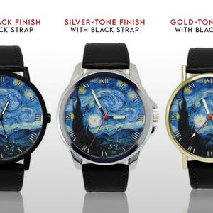 Van Gogh Starry Night Watch, Art History Gift for Artist, Vincent Painting Wristwatch, Aesthetic Fine Blue Impressionist Jewelry, Men Women image 3