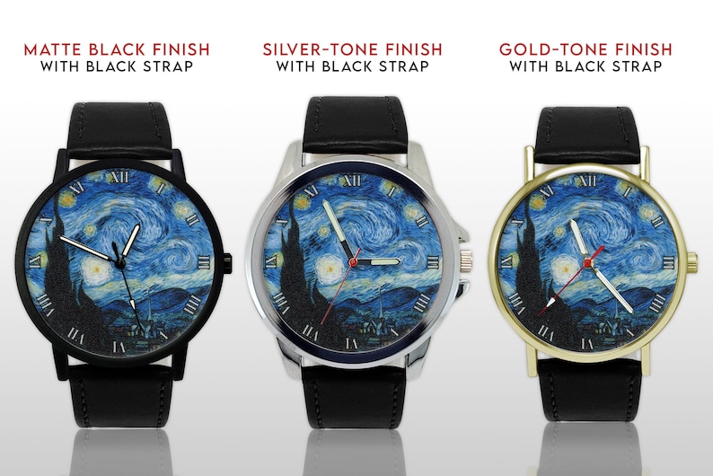 Van Gogh Starry Night Watch, Art History Gift for Artist, Vincent Painting Wristwatch, Aesthetic Fine Blue Impressionist Jewelry, Men Women image 3