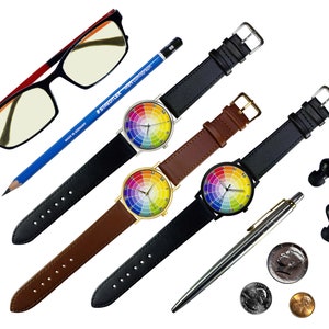 Color Wheel Watch Art Leather Watch Women's Watch Men's Watch For Her Birthday Wedding Gift Ideas Fashion Accessories image 2