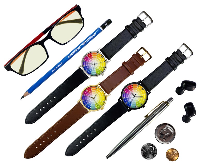 Color Wheel Watch Art Leather Watch Women's Watch Men's Watch For Her Birthday Wedding Gift Ideas Fashion Accessories image 2