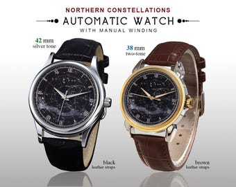 Automatic Constellation Watch | Northern Sky Star Map Dial | 38mm or 42mm Mechanical Watch | Fashion Accessories