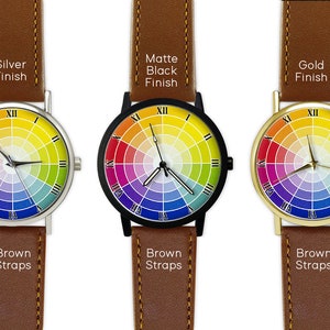 Color Wheel Watch Art Leather Watch Women's Watch Men's Watch For Her Birthday Wedding Gift Ideas Fashion Accessories image 4