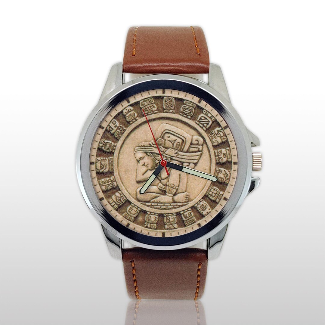 Mayan Calendar Watch, Sun Stone Jewelry, Aztec Glyph Wristwatch ...