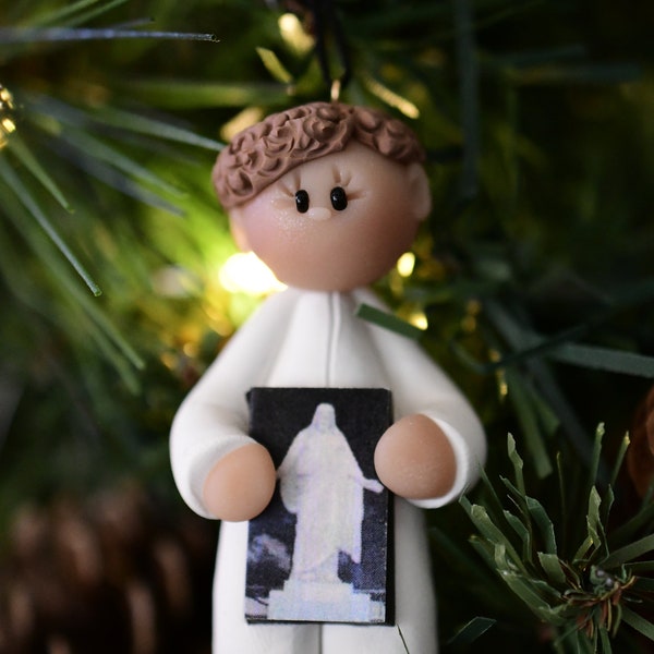 Baptism boy ornament with CURLY hair
