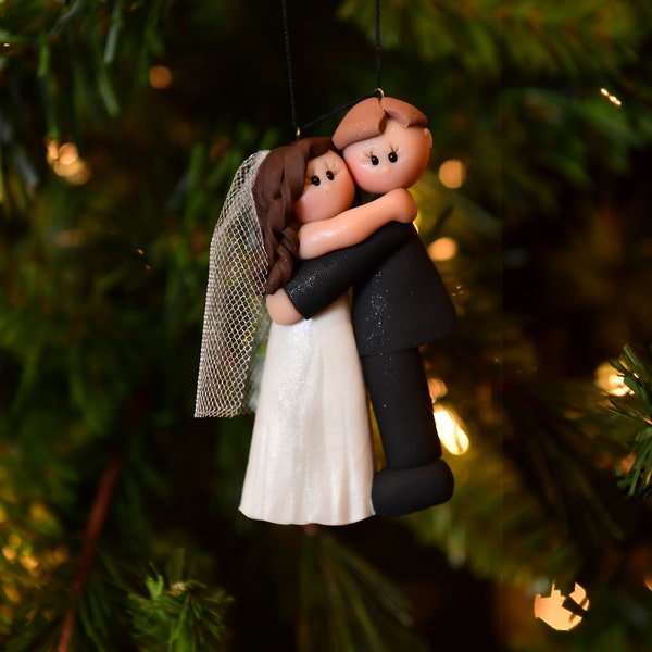 Customizable Wedding Couple Ornament, Bridal Keepsake