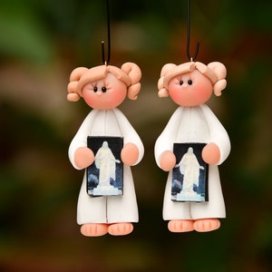 LDS baptism girl ornament with picture of Christ
